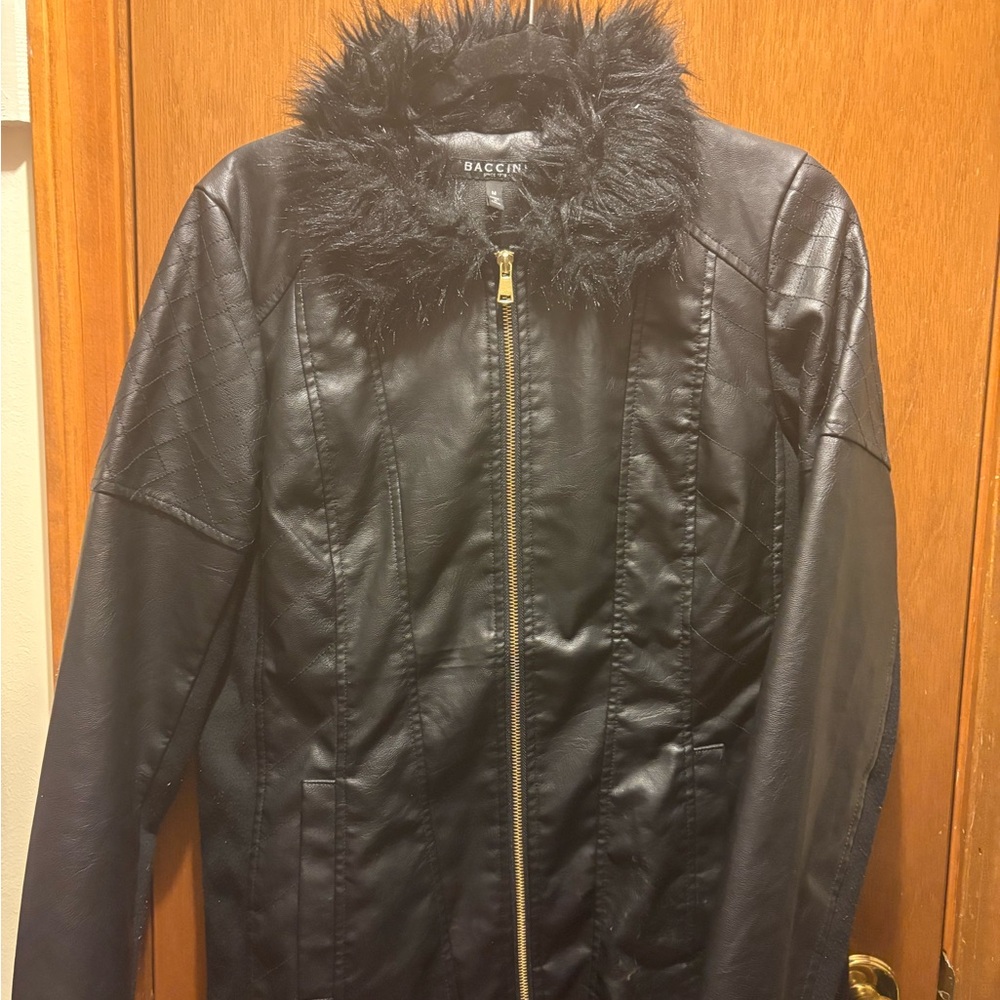Baccini Women's Black Faux Fur Collar Jacket